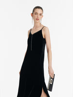 Silk Blend Spaghetti Strap Women Midi Velvet Dress GOELIA