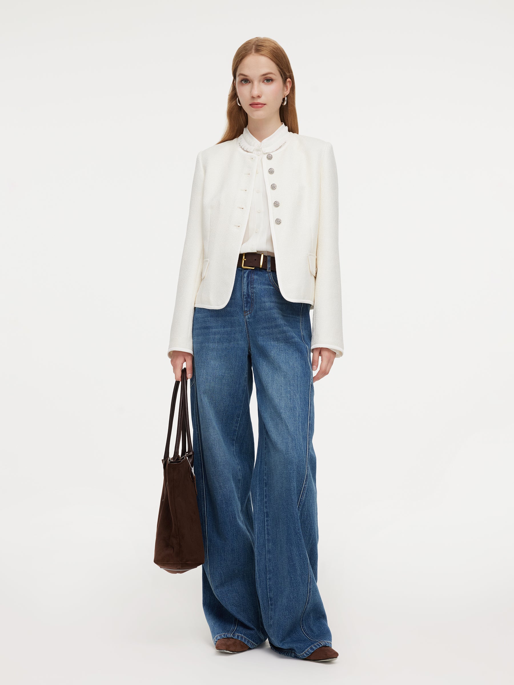 [Preview] Wool Blend Tweed H-Line Women Cropped Jacket GOELIA
