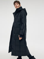 Hooded Long Goose Down Coat With Belt GOELIA