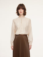 Acetate Modal Blend Ruffle Neck Women Shirt GOELIA