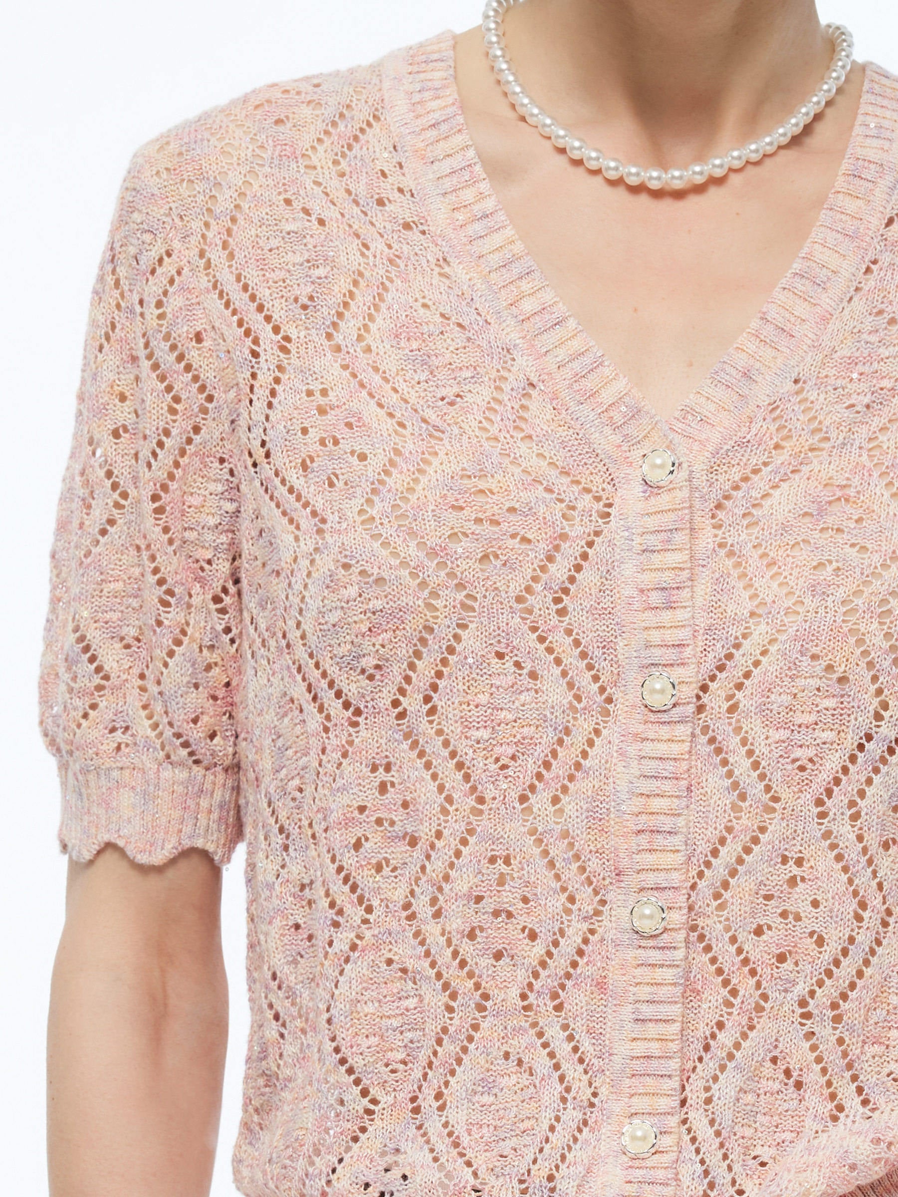 Openwork Sequins Women V-Neck Cardigan GOELIA