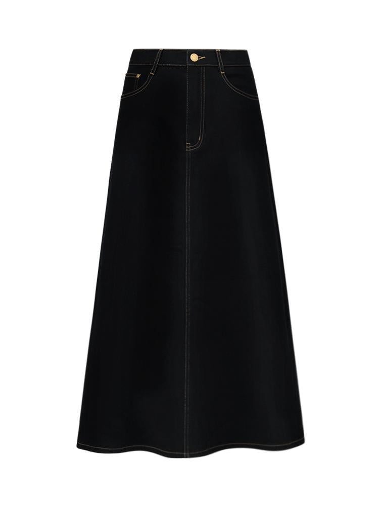 Black Denim A-Line Skirt GOELIA