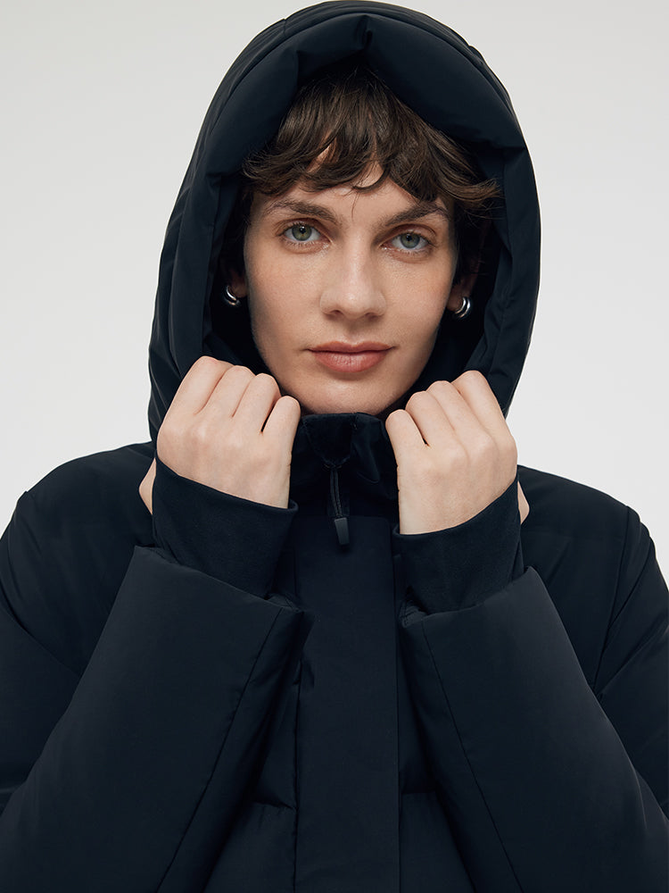 Hooded Goose Down Coat With Knit Cuff GOELIA