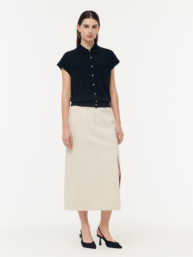 Tencel Lapel Women Button Knit Cardigan GOELIA