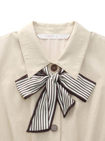 Cotton Blend 3/4 Ruched Sleeve Women Belted Maxi Shirt Dress With Silk Scarf GOELIA