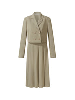 Crop Blazer And Camisole And Pleated Midi Skirt Three-Piece Set GOELIA