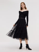 Mesh Tiered Women Elastic Waist Skirt GOELIA