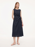 100% Linen Side Tie Women Sleeveless Maxi Dress GOELIA
