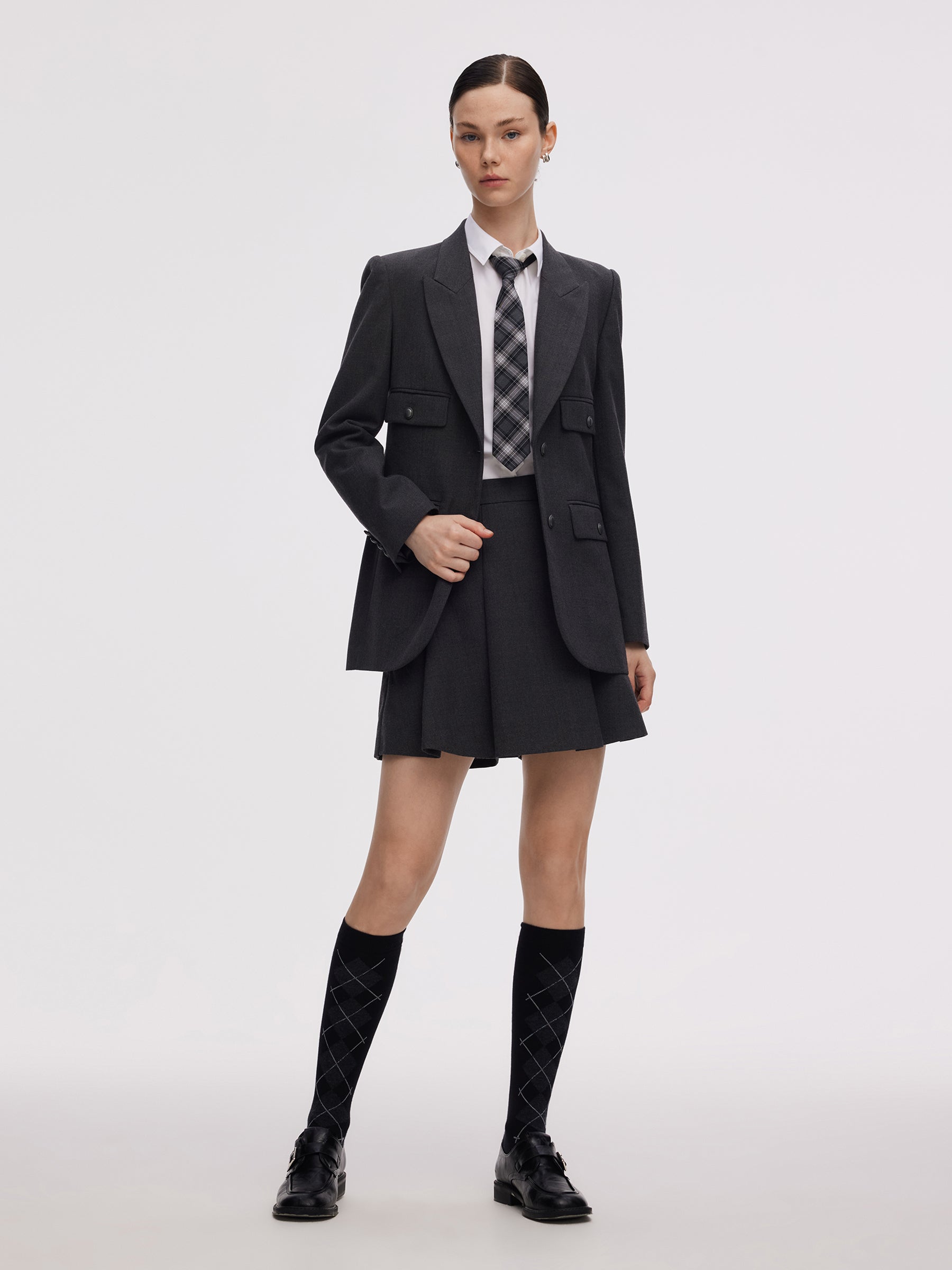 Worsted Wool Blend Notched Collar Women Blazer GOELIA