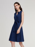 Denim Gathered Waist Sleeveless Women Self-Tie Belt Mini Dress GOELIA