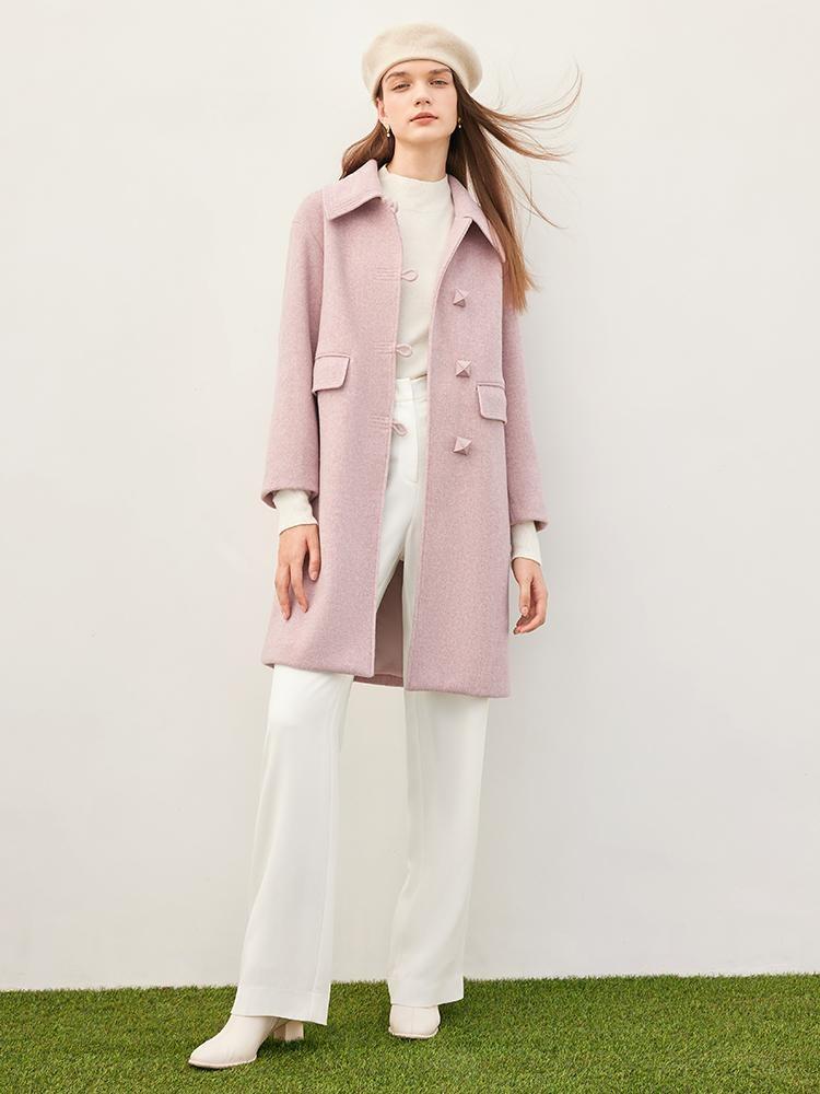Lapel Square Button Mid-length Women Coat GOELIA