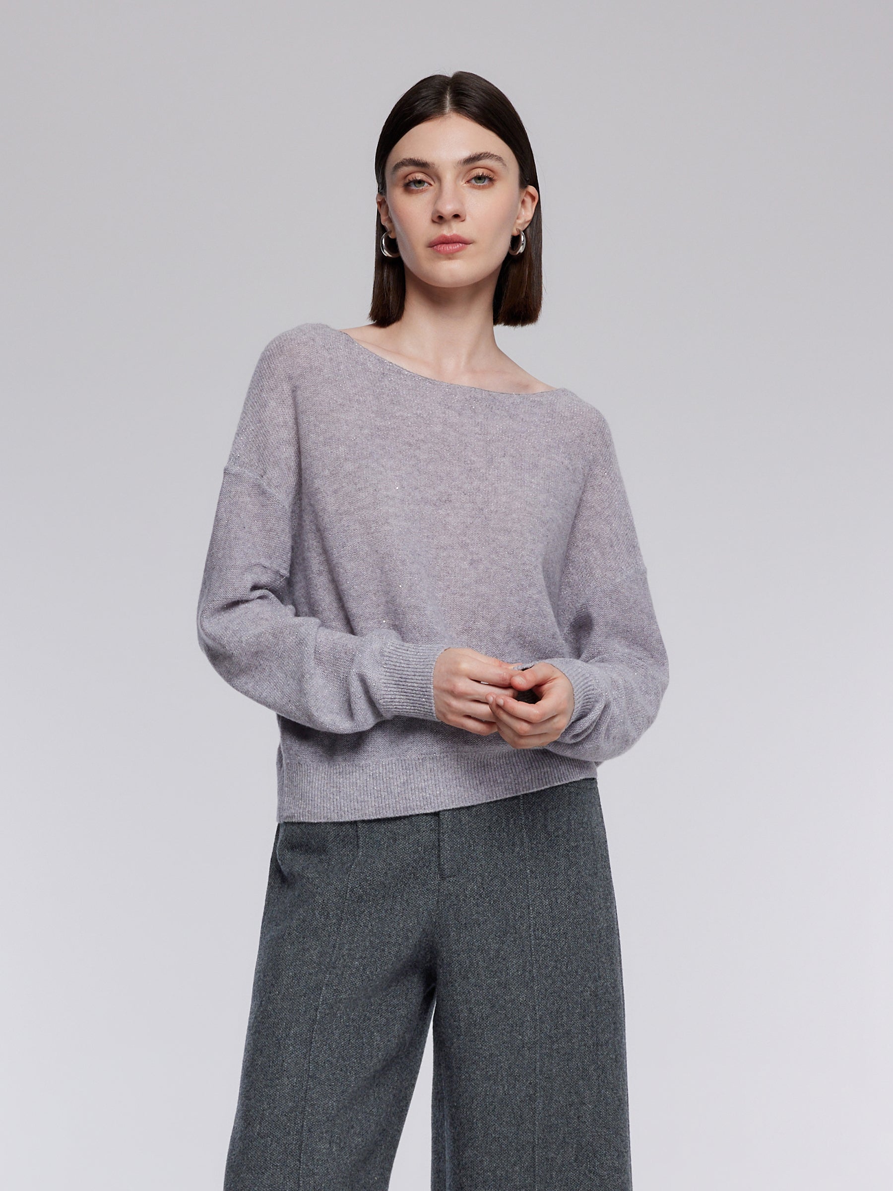 [Preview] Wool Blend Sequins Boat Neck Women Sweater GOELIA