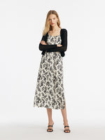 Camellia Printed Spaghetti Strap Dress And Knitted Cardigan Two-Piece Set GOELIA