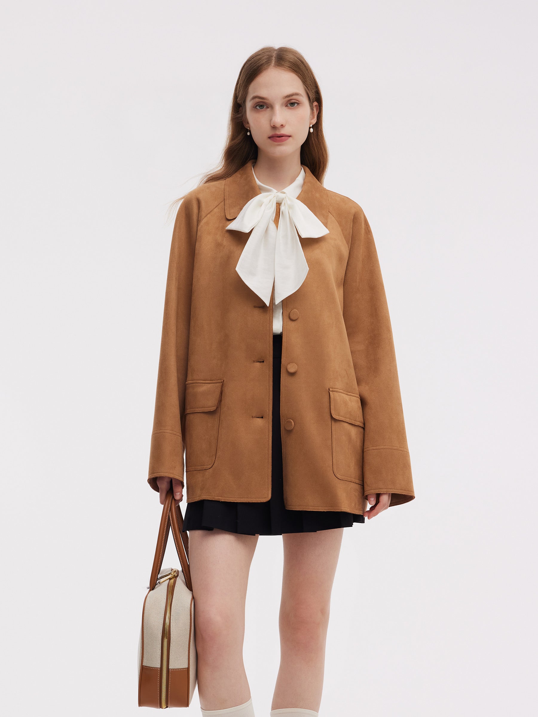 Faux Suede Women Button Up Jacket GOELIA