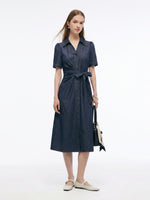 Denim Tie Front Women Shirt Maxi Dress GOELIA