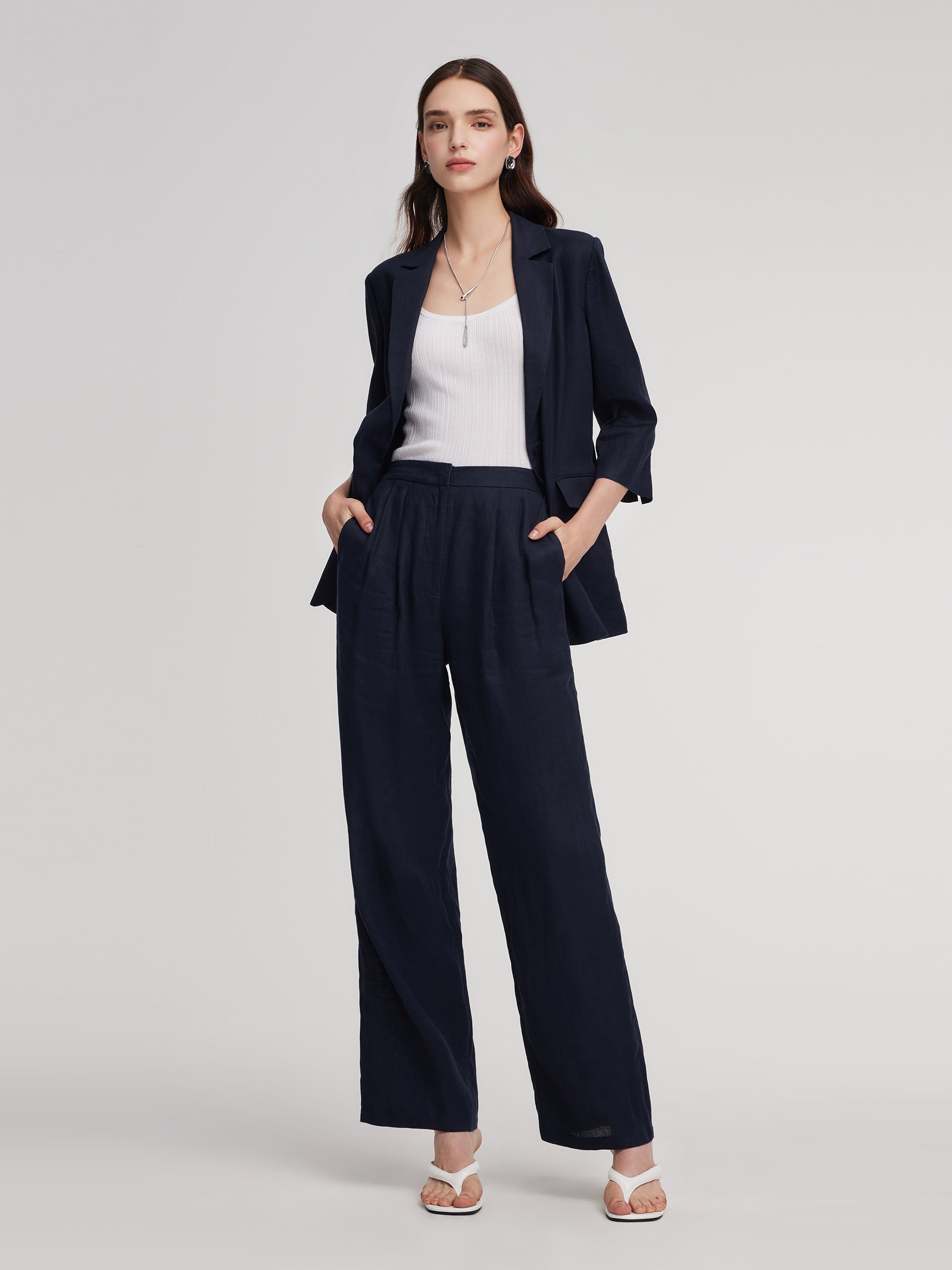 100% Linen 3/4 Sleeve Women Blazer GOELIA