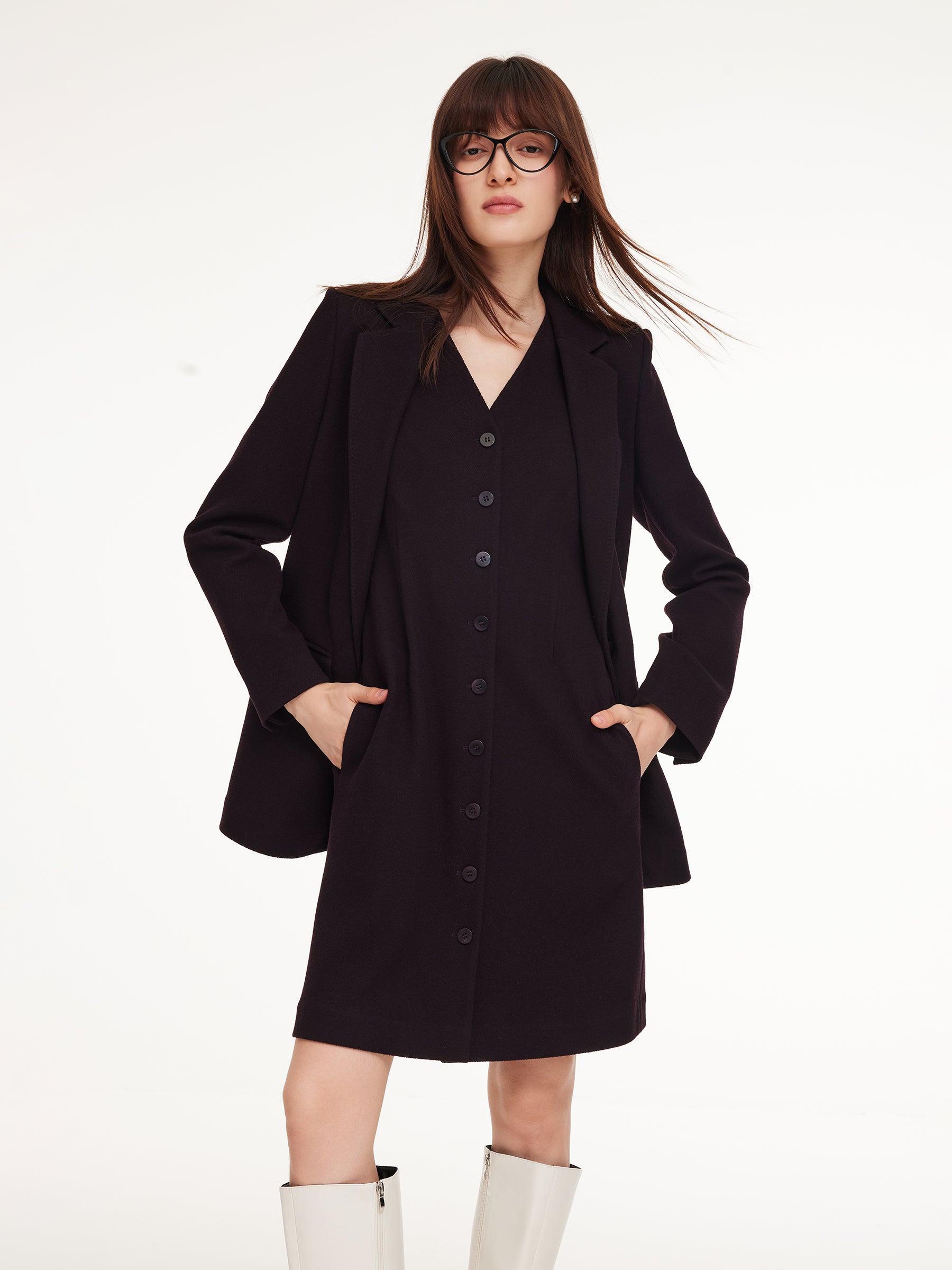 [Preview] Knit Blazer And Sleeveless Dress Two-Piece Set GOELIA