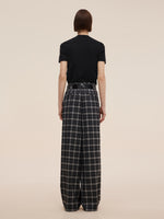 Plaid Loose Wide Leg Women Pants With Leather Belt GOELIA