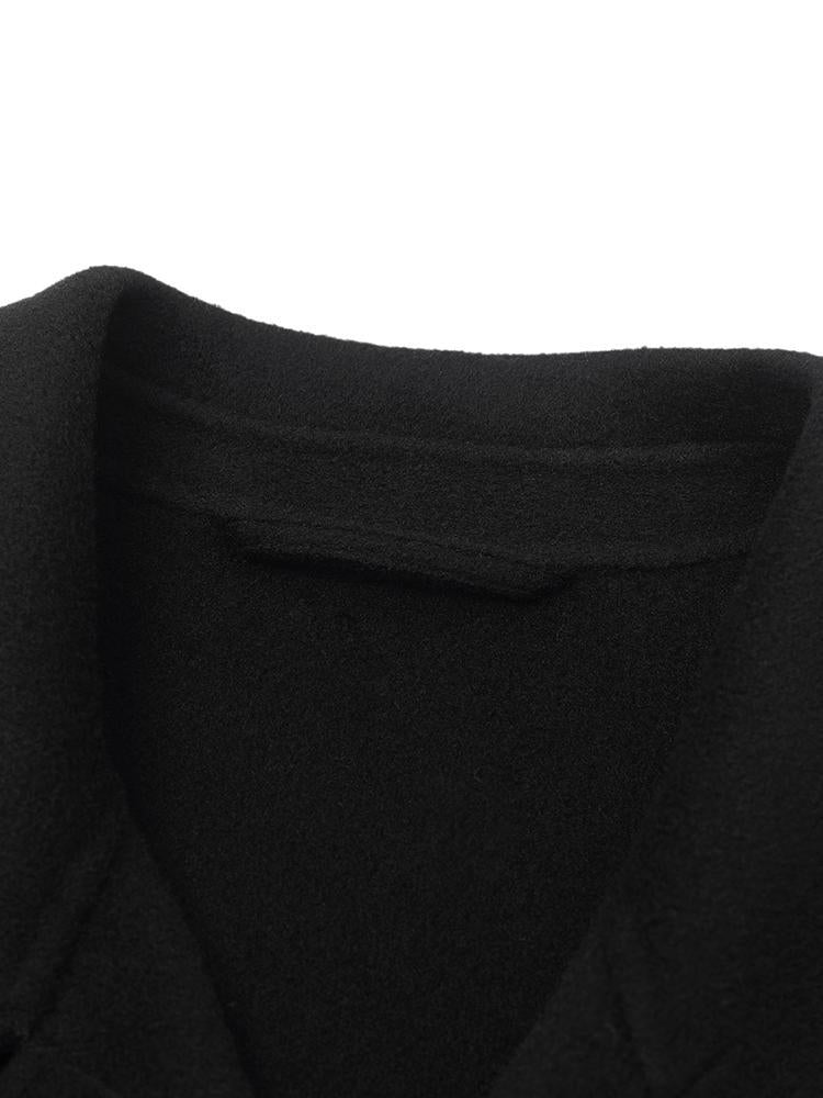 Tencel Wool Lapel Double-Faced Short Coat With Belt GOELIA
