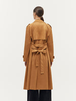 Faux Suede Women Trench Coat With Belt GOELIA
