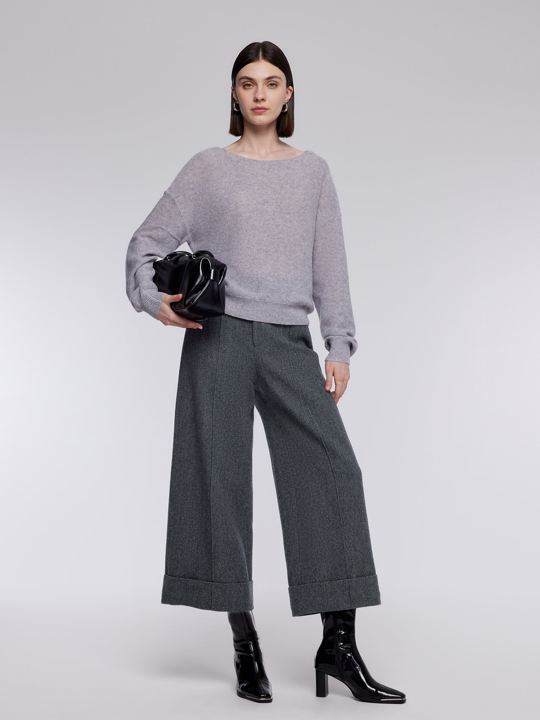 Wool Blend Sequins Boat Neck Women Sweater GOELIA