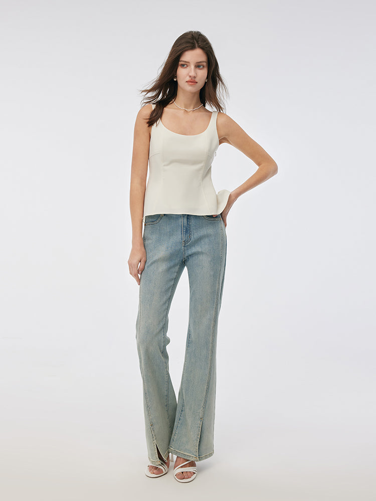 Stretch Scoop Neck Women Peplum Tank Top GOELIA