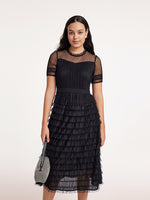 Short Sleeve Tulle Tiered Maxi Dress GOELIA