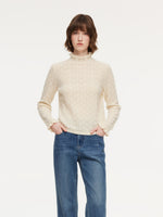 100% Cashmere Ruffle Neck Women Sweater GOELIA