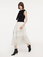 Lyocell Wool Blend Off Shoulder Knit Top And Sleeveless Tiered Dress Two-Piece Set GOELIA