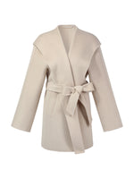 [Preview] Cashmere Wool Blend Women Hooded Wrap Coat GOELIA