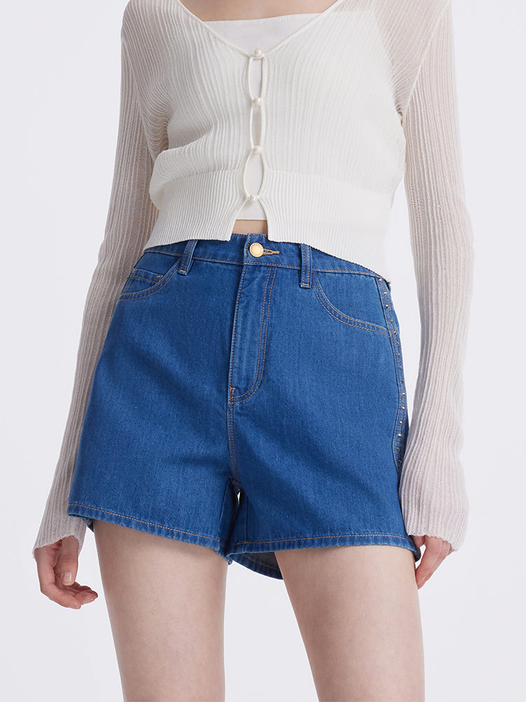 Rhinestone Denim A-Line Women Shorts GOELIA