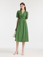 V-Neck Knotted Women Midi Dress GOELIA