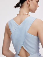 100% Linen Cross Back Women Maxi Dress GOELIA