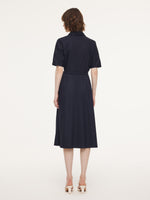 Linen Blend V-Neck Women Midi Dress With Silk Scarf And Belt GOELIA