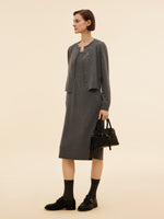 Beaded Sequins Cardigan And Pleated Sleeveless Midi Dress Two-Piece Set GOELIA