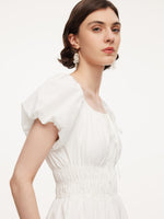 Quick-Dry UV Protection Square Neck Women Bubble Hem Mini Dress With Scrunchie GOELIA