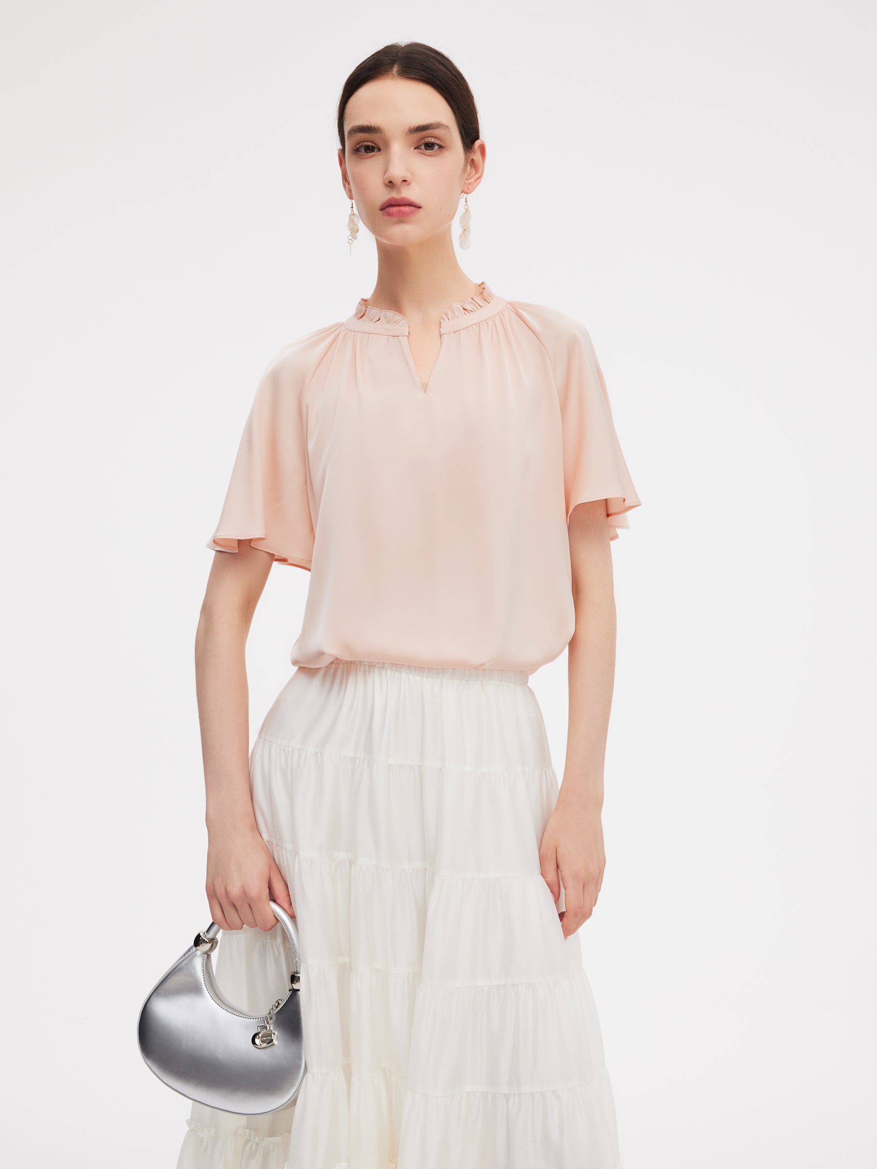 22MM Mulberry Silk Women Ruffle Sleeve Blouse GOELIA