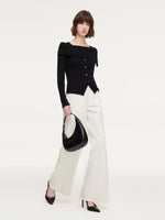 100% Wool Boat Neck Women Knit Top GOELIA