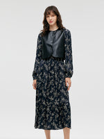 Eco-Friendly Fur Vest And Floral Print Dress Two-Piece Set GOELIA