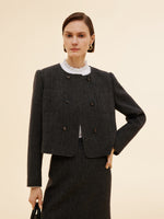 100% Washable Wool Double Breasted Women Crop Jacket GOELIA