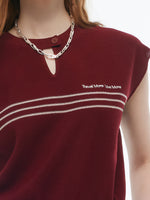 Tencel Blend Stripe Letter Print Women Cap Sleeve Knit Top GOELIA