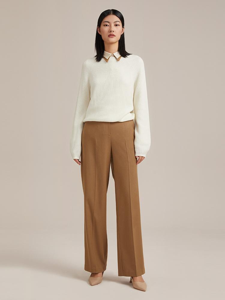 Worsted Wool Wide Leg Women Pants GOELIA