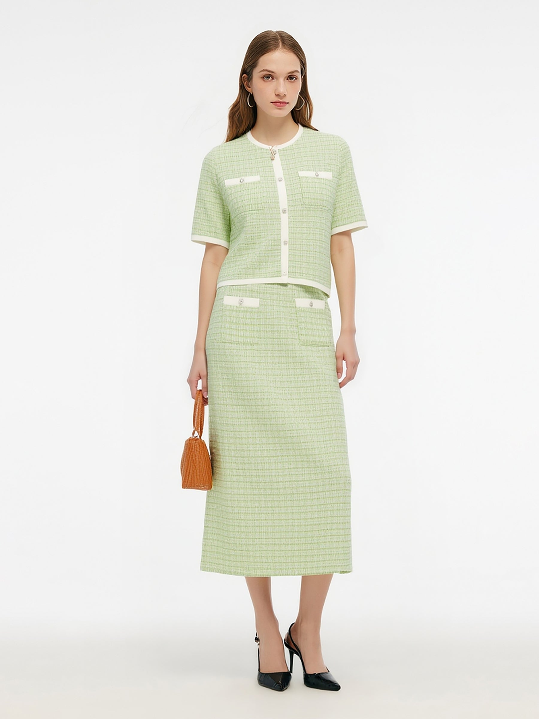 Lyocell Blend Knit Top And Column Skirt Two-Piece Set GOELIA