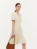 Pre-Order Tweed Sequins V-Neck Ruffle Hem Women Mini Dress GOELIA