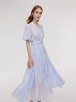 A-Line V-Neck Women Pleated Tiered Maxi Dress GOELIA