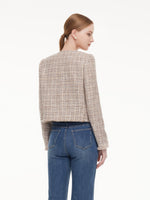 Wool Blend Textured Tweed Frayed Hem Women Jacket GOELIA