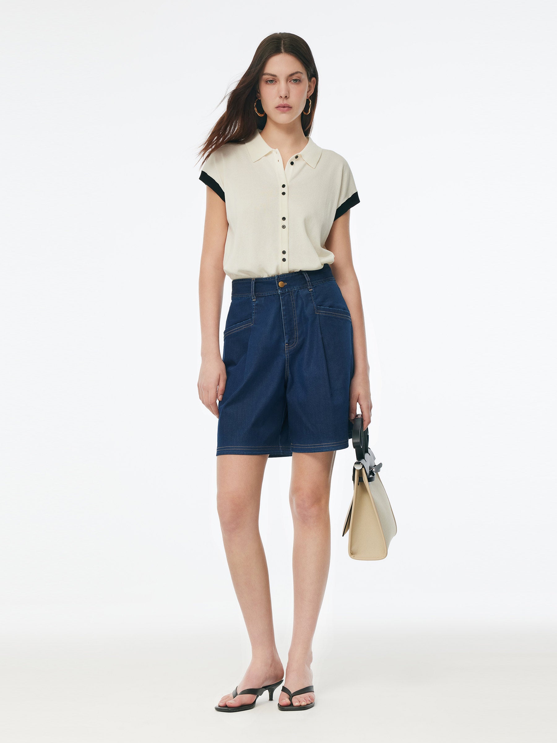 Denim Stretch Adjustable High-Waisted Women Shorts GOELIA