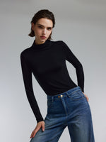[Preview] Tencel Acetate Silk Blend Women Mock Neck Knit Top GOELIA