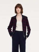 Lyocell Wool Blend Stripe Reversible Zip-Up Women Cardigan GOELIA