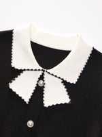 Pre-Order Tencel Wool Blend Color Block Collar Women Knit Mini Dress GOELIA